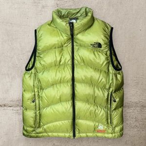 * редкость *SUMMITa темно синий kaga*THE NORTH FACE жилет S оттенок зеленого вышивка Logo легкий альпинизм North Face стирка Press завершено USED sn204