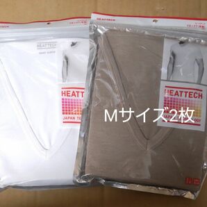 ユニクロ　ヒートテック　メンズ半袖Tシャツ　Mサイズ2枚、ホワイト、ベージュ