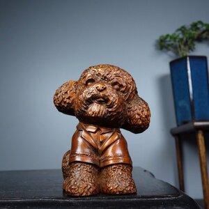 ◆古風堂◆ 木製 彫刻 ワンちゃん テディ 犬 ペット 工芸品 置物