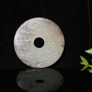 ◆古風堂◆中国 西周 高古玉 玉璧 玉佩 御守り 彫刻 直径6.9cm