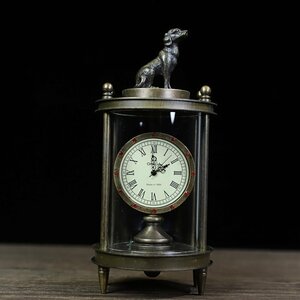 ◆古風堂◆ 時計 犬 機械 時代物 直径6.5cm 高さ13cm 322g