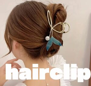 フィッシュ パール ヘアクリップ ブルー ゴールド 大人気 ヘアアクセサリー