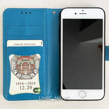 iPhone 7 8 SE (第2世代/第3世代) SE2 SE3 ケース スマホ 手帳型 カードケース ブルー 青 青色 曼荼羅模様 花柄 アイフォン_画像2