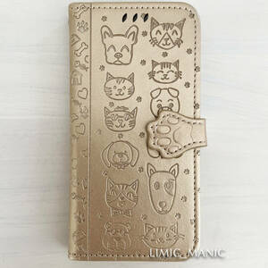iPhone 6 6s 7 8 SE (第2世代/第3世代) SE2 SE3 ケース スマホ 手帳型 ゴールド 金 金色 GOLD 猫 CAT 猫ちゃん 犬 ワンちゃん DOG
