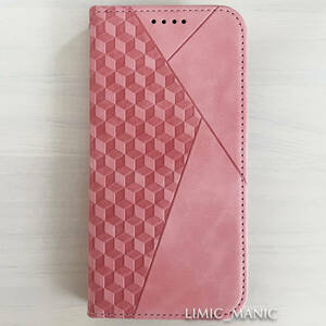 iPhone 13 / 14 ケース スマホケース 手帳型 ピンク 磁石 キューブ柄 立方体 アイフォン アイホン