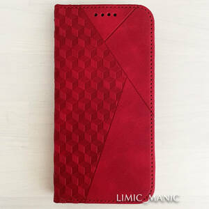 訳あり iPhone 13 / 14 ケース スマホケース 手帳型 レッド 赤 磁石 キューブ柄 立方体 アイフォン アイホン