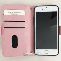 iPhone 7 8 SE (第2世代/第3世代) SE2 SE3 ケース スマホ 手帳型 ショルダー 肩掛け ミラー付き ピンク pink お財布 カード収納_画像3