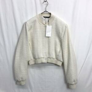 NZ887●タグ付き ZARA クロップド テクスチャー ボンバージャケット●S●ホワイト ザラ ツイード ジャケット 