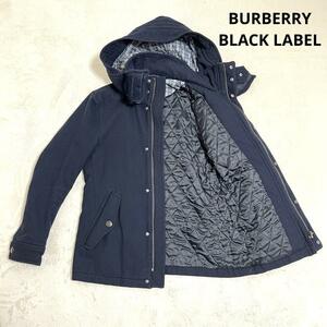 468 BURBERRY BLACK LABEL バーバリー ブラックレーベル ステンカラーコート ブラック M 着脱フード付