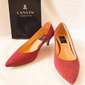 LANVIN パンプス ヒール レザー スエード　美品　ローヒール　23.5cm 美品　レディース