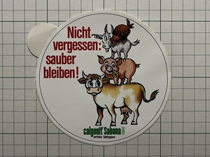 ドイツ 古いステッカー：Calgonit 洗剤 広告 ブレーメンの音楽隊 動物 牛 豚 ヤギ 鶏 ビンテージ 海外 +Fa