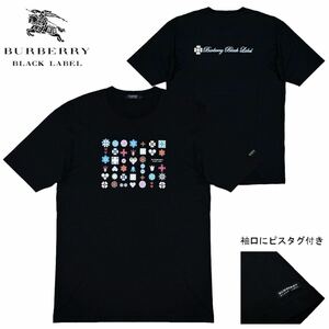 希少 限定品 極美品 日本製 バーバリーブラックレーベル マルチモノグラム プリント 半袖 Tシャツ 3/L 黒 カットソー BURBERRY BLACK LABEL