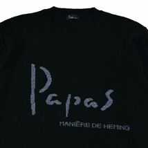 希少! 贅の極! 美品 Papas パパス アイコン デカロゴ ビッグロゴ ピスタグ 最高級 ウール100% ニット セーター Lサイズ 黒 ブラック 丸首_画像2