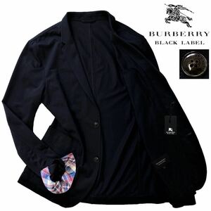 新品 爽快! バーバリーブラックレーベル ノバチェック COOLMAX カットソー生地 サマー テーラードジャケット L/3 紺 BURBERRY BLACK LABEL