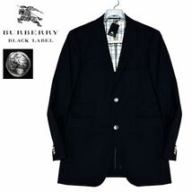 新品 バーバリーブラックレーベル 背抜き ノバチェック BIGホース銀釦 Super120's 羊毛 テーラードジャケット L/3 紺 BURBERRY BLACK LABEL_画像2