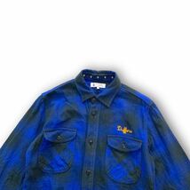 【DUFFER】ザダファーオブセントジョージ フランネルシャツ ネルシャツ チェックシャツ 長袖シャツ 刺繍ロゴ フラップポケット 青黒 (M)_画像4