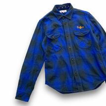 【DUFFER】ザダファーオブセントジョージ フランネルシャツ ネルシャツ チェックシャツ 長袖シャツ 刺繍ロゴ フラップポケット 青黒 (M)_画像2