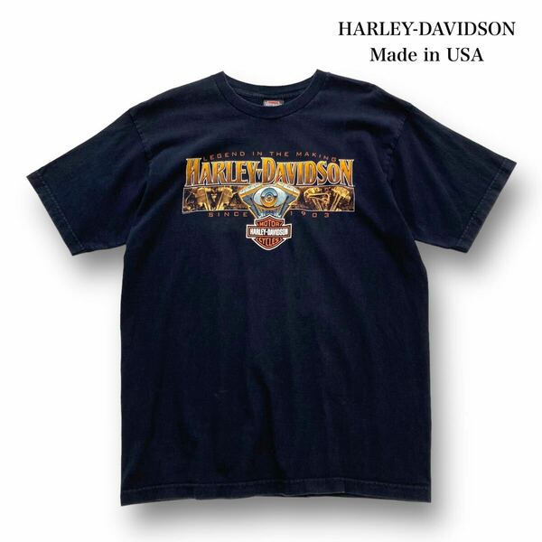 【HARLEY-DAVIDSON】ハーレーダビットソン USA製 ブラックTシャツ 半袖古着 半袖Tシャツ Tee アメリカ製 黒 オーバーサイズ (XL)
