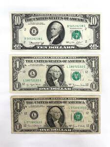 D6768*1.4　アメリカ紙幣　まとめて12ドル　ドル札　10ドル×1　1ドル×2　1969/1974/1977　外国紙幣　USA　米　＄