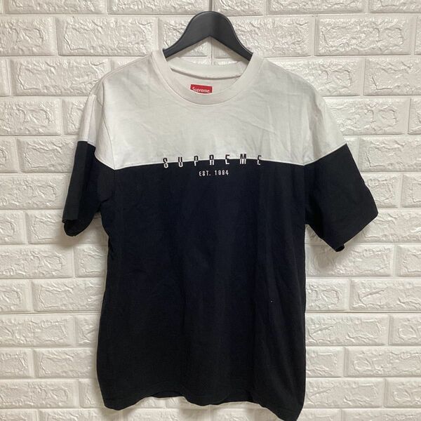 【大人気モデル】supreme シュプリーム　Tシャツ　刺繍ロゴ　バイカラー　M