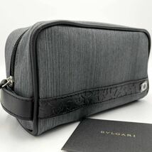 ブルガリ 【新品/未使用】BVLGARI セカンドバッグ サークルロゴ レザー キャンバス グレー 黒 クラッチバッグ ビジネスバッグ お洒落 高級_画像1