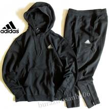 メンズ L◆未使用 定価1.3万 adidas アディダス スウェット 裏フリース 上下 プルオーバー パーカー スウェットパンツ セットアップ 黒_画像1