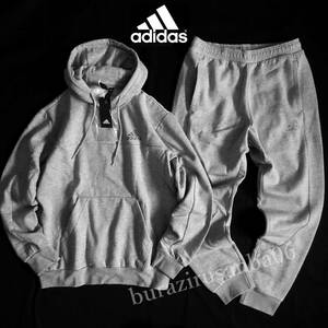 メンズ L◆未使用 定価1.2万 adidas アディダス スウェット 裏フリース 上下 プルオーバー パーカー スウェットパンツ セットアップ グレー