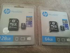 * бесплатная доставка * 2 шт. комплект HP microSDXC карта 128GB.64GB UHS-I соответствует полный HD ( максимальный .. скорость 80MB/s) микро SD карта 