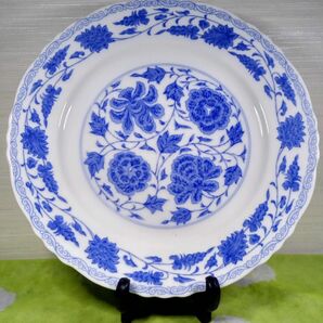 平皿 ニッセイ陶器 BLUE PEONY7500 飾り皿 陶器 白地 薄藍色草花柄