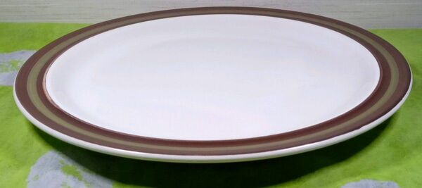 平皿 ROMANEE9009 陶器 白地 シンプル縁帯ブラウンと黄みがかったブラウン