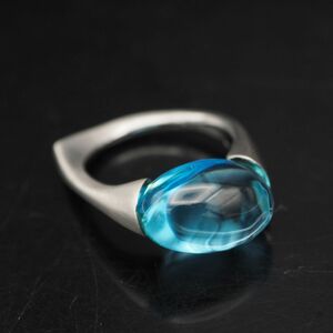 N018 ブルートパーズ風 リング ブルーガラス デザイン シルバー 指輪 14号