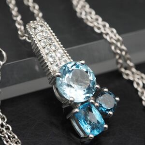 N046 blue topaz 925 stamp pendant necklace design silver 11 month birthstone 