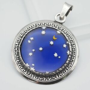 L952 венецианский стекло 925 печать подвеска с цепью Star звезда месяц дизайн серебряный очарование head 