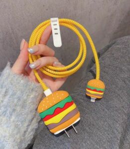 携帯充電器カバー ケーブル断線予防・漏電防止用保護カバー 可愛いハンバーガー