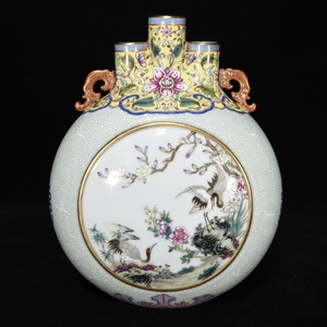 旧蔵 清 ・乾隆年製 ・古陶瓷品 ・エナメル色花鳥紋・三孔瓶 工藝品 陶芸 文玩 古美術品 L0302