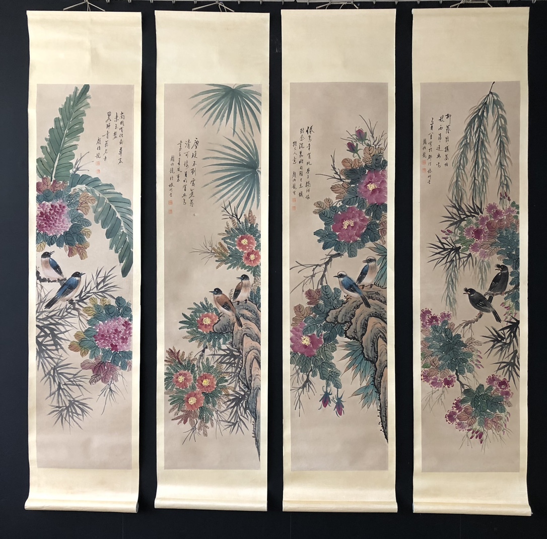 旧蔵 中国近現代著名画家【顔伯龍】花鳥 水墨画 極細工 稀少珍品 古美術品 古美味 A0330, 美術品, 絵画, 水墨画