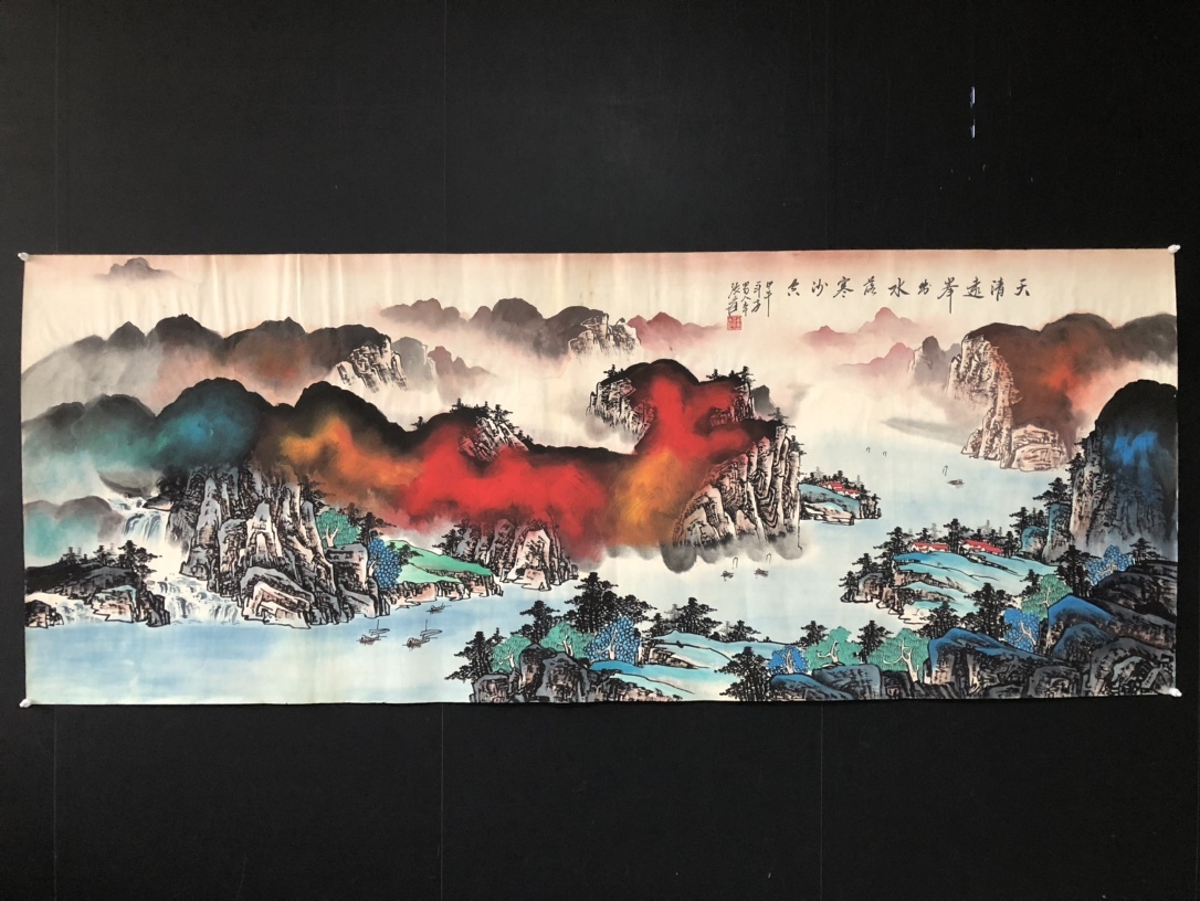 Anciennement propriété du peintre national chinois moderne et contemporain Zhang Dai-chien peinture de paysage, défilement horizontal, pur peint à la main, avec filigrane, art antique, délicatesse antique, L0327, Ouvrages d'art, Peinture, Peinture à l'encre