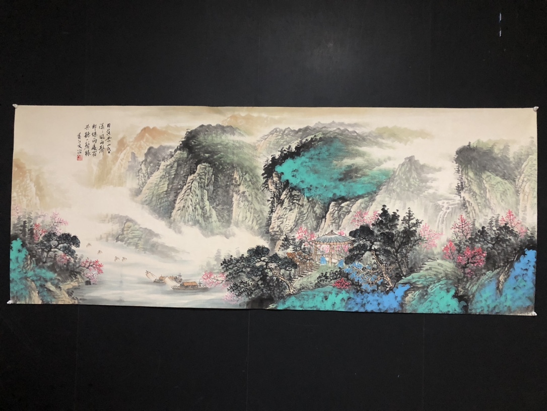 Formerly owned Chinese national painter [Song Wen-chi] Landscape painting, horizontal scroll, purely hand-painted, with water seal, antique art, antique delicacy, L0327, Artwork, Painting, Ink painting