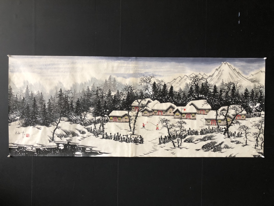 Formerly owned Chinese contemporary painter [Wu Guanzhong] Snowscape painting, horizontal, pure hand-painted, antique art, antique delicacy, L0327, Artwork, Painting, Ink painting