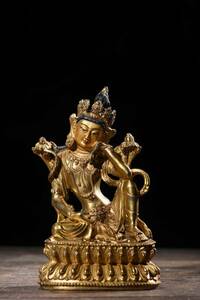 旧蔵 清 銅製 銅塗金 綠度母 造像 仏像 供奉宗教 極細工 稀少珍品 古美術品 L0305