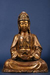 旧蔵 明 永樂年製 銅製 純銅 泥金 観音菩薩 造像 仏像 極細工 稀少珍品 古美術品 L0305