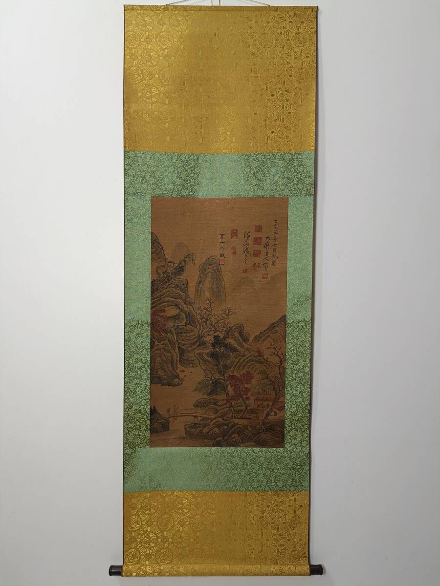 Peinture de paysage d'un ancien artiste de la dynastie Yuan [Huang Gongbo], peinte à la main, soie, parchemin suspendu, art ancien L0304, Ouvrages d'art, Peinture, Peinture à l'encre