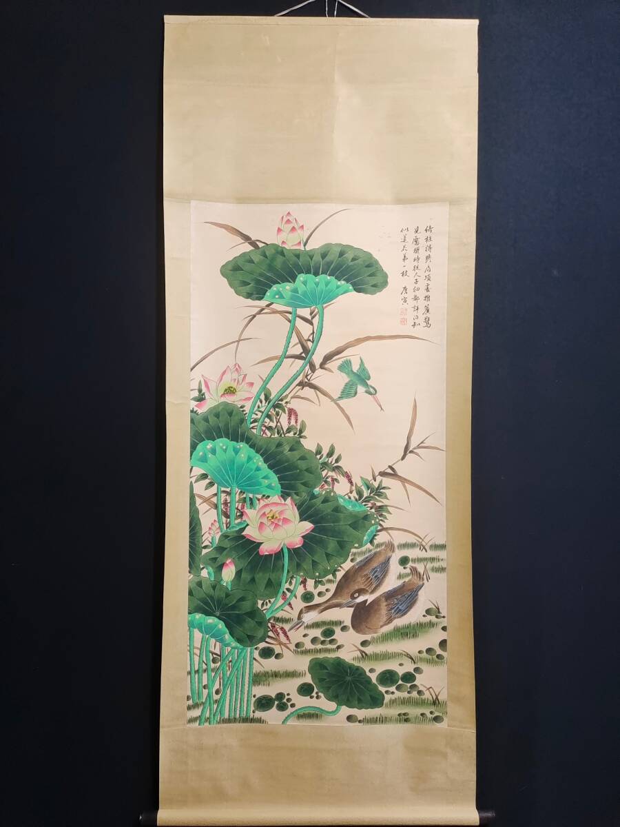 Ancienne collection : Peintre chinois de la dynastie Ming Tang Yin, peinture d'oiseaux et de fleurs, Parchemin suspendu Xuanshi, art chinois, exécution exquise, art ancien Z0304, Ouvrages d'art, Peinture, Peinture à l'encre