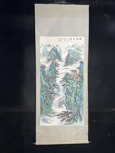 Art hand Auction 旧蔵 中国山水画画家【白雪石】山水図 中堂画 純手描き 掛け軸 古美術品 L0305, 美術品, 絵画, 水墨画