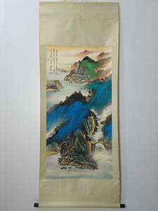 Art hand Auction 旧蔵 中国近現代国画家【張大千】山水画 中堂画 純手描き 掛け軸 古美術品 L0305, 美術品, 絵画, 水墨画