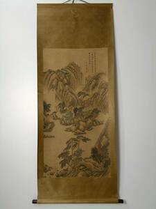 Art hand Auction 이전에 소유했던 원나라 화가 조맹곽(Zhao Menghuo)의 풍경화, 나카도가 그린 그림, 순전히 손으로 그린, 족자, 앤티크 아트 L0305, 삽화, 그림, 수묵화