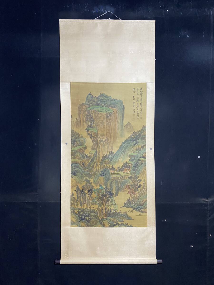 Anciennement propriétaire de Maître de peinture de la dynastie Ming [Shen Zhou] Peinture de paysage, purement peint à la main, Peinture de Zhongdong, soie, parchemin suspendu, art ancien L0306, Ouvrages d'art, Peinture, Peinture à l'encre