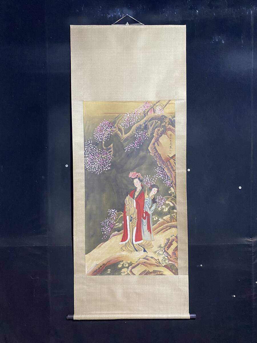 旧蔵 中国明代絵画の巨匠【仇英】人物画 純手繪 中堂画 絹本 挂軸 古美術品 L0306, 美術品, 絵画, 人物画