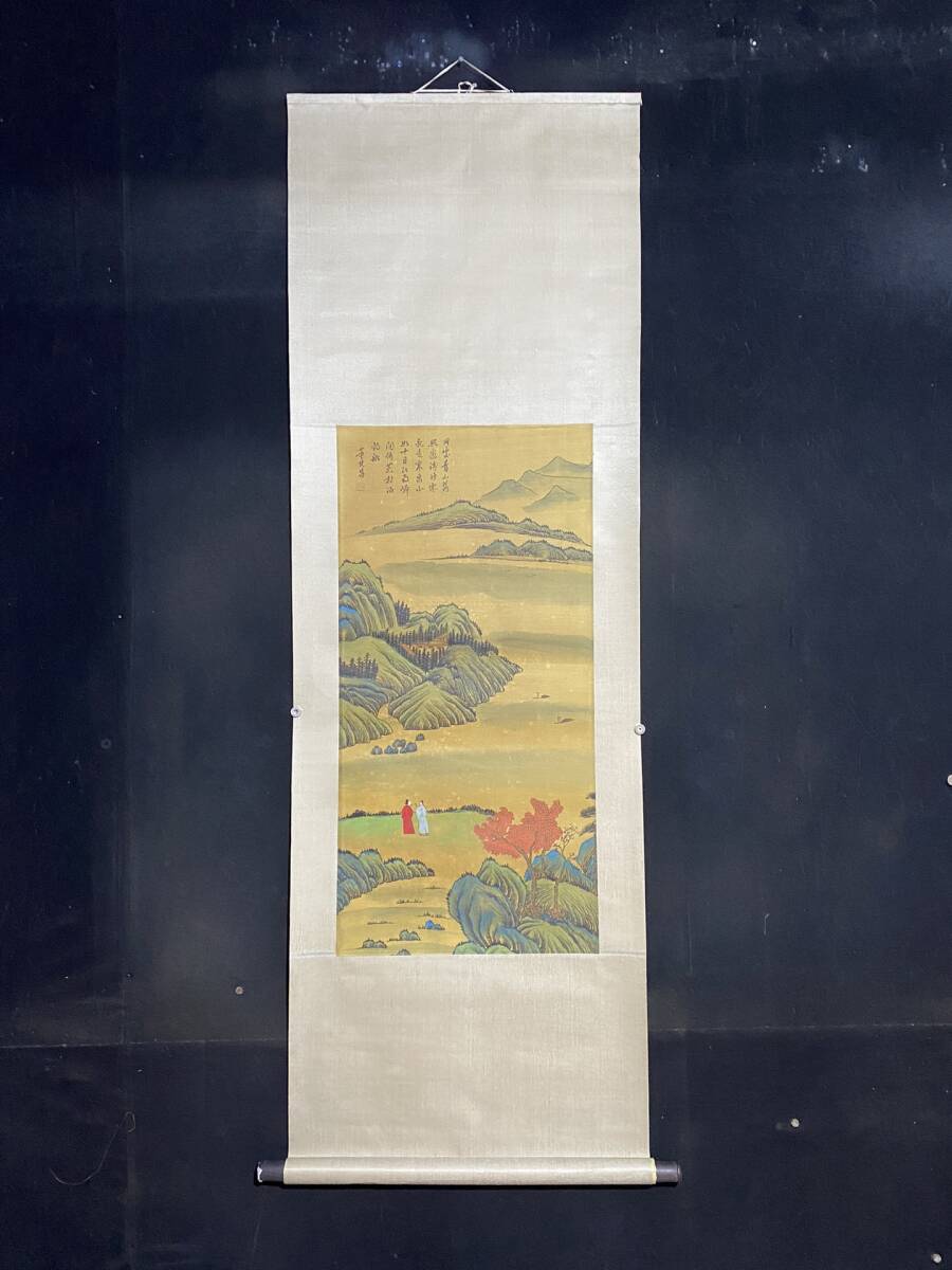 Formerly owned, landscape painting by late Ming Dynasty minister and painter [Dong Qichang], purely hand-painted, Zhongtang, silk, hanging scroll, antique art L0306, Artwork, Painting, Ink painting