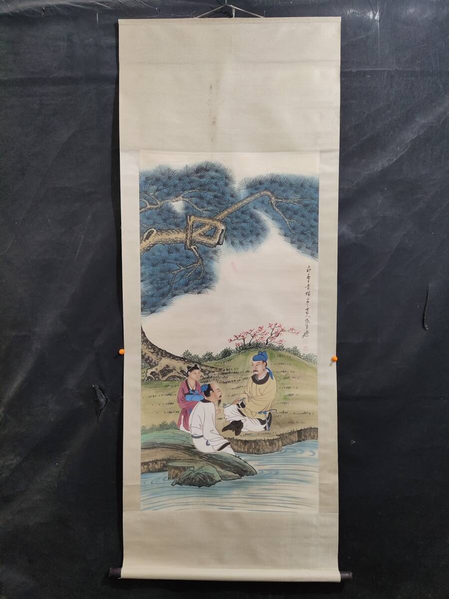 旧蔵 中国近現代国画家【張大千】人物画 中堂画 純手繪 挂軸 古美術品 L0307, 美術品, 絵画, 人物画